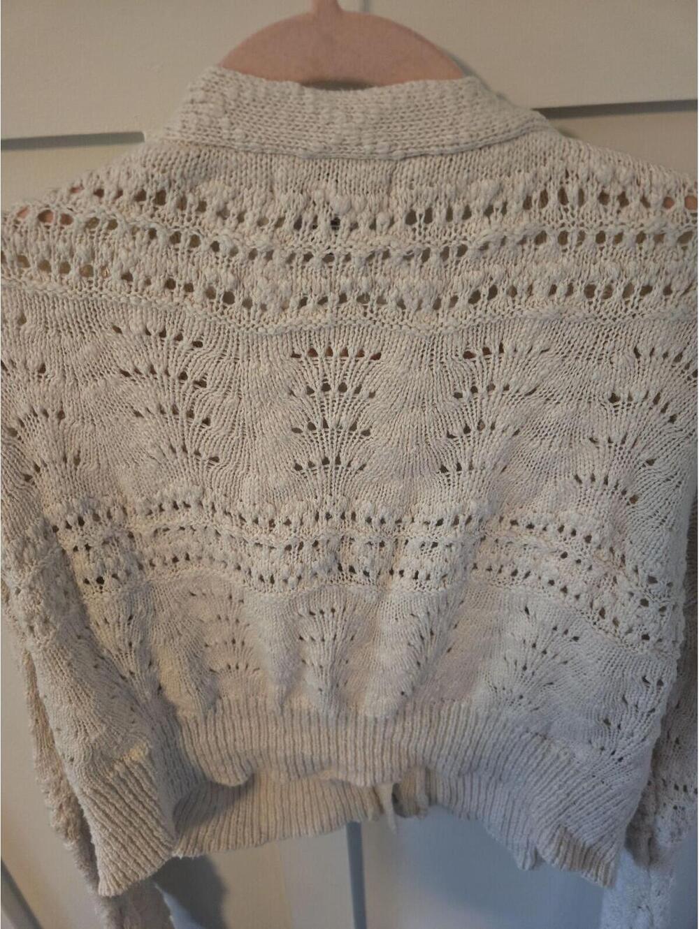 Sincerely Jules Pointelle Knit Cropped Cardigan - Cream Size M - Picture 4 of 6
